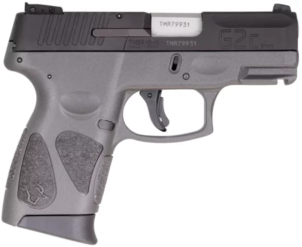 Taurus 1G2C93112G G2C  Compact Frame 9mm Luger 12+1 3.26" Matte Stainless Steel Barrel, Matte Black Serrated Alloy Steel Slide, Gray Polymer Frame w/Picatinny Rail & Polymer Grip, Right Hand