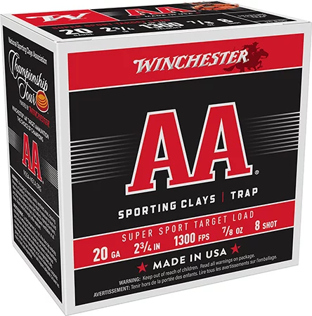 Winchester Ammo AASC208 AA Super Sport Sporting Clay 20Gauge 2.75" 7/8oz 8Shot 25 Per Box/10 Case