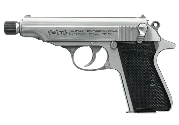 Walther Arms 4796062 PP SD Carry Frame 32 ACP 8+1 3.90" Stainless Steel Threaded Barrel, Stainless Steel Slide & Frame w/Beavertail, Black Polymer Grip